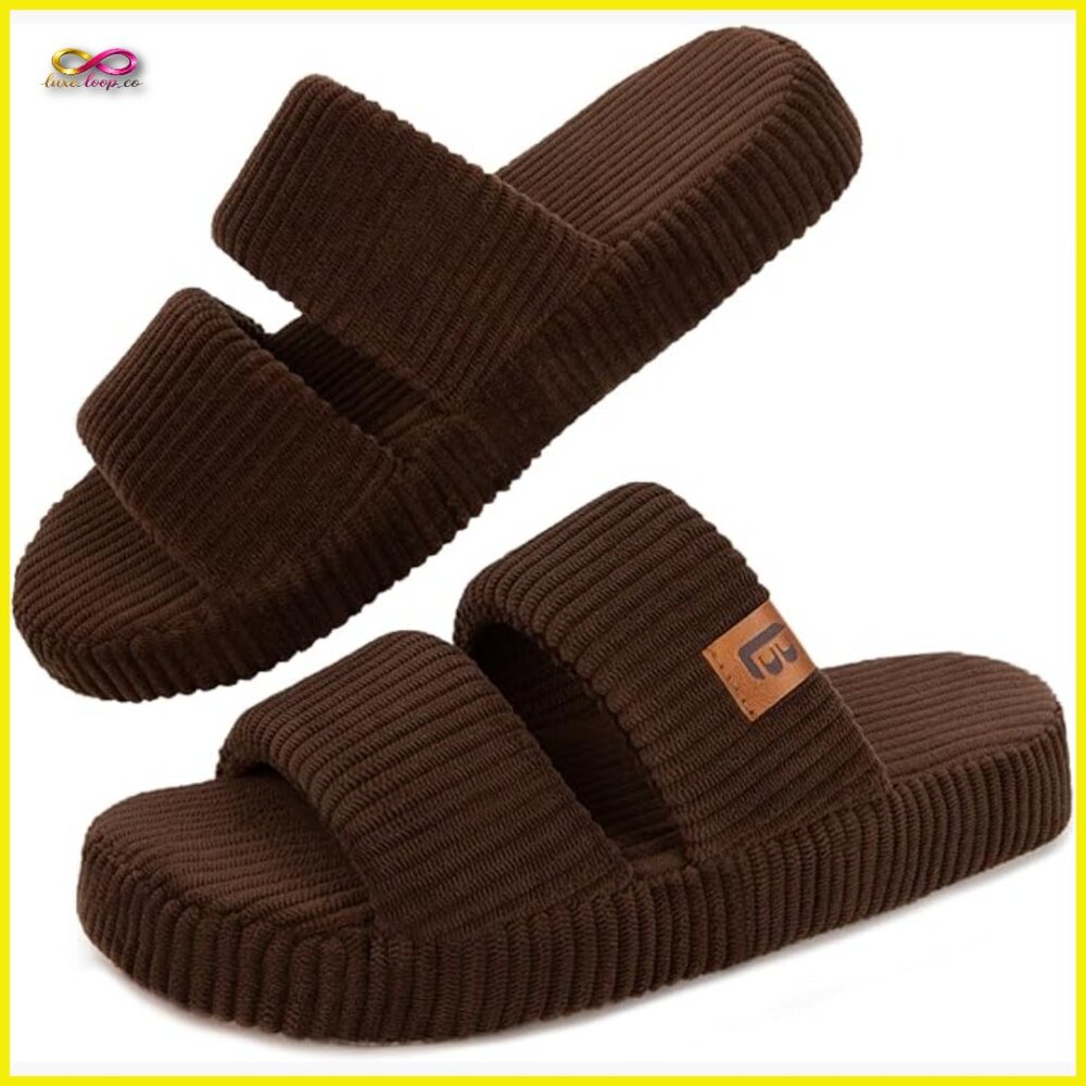 Memory Foam Slide Slippers Open Toe Comfy House Shoes Dual Strap Elegant